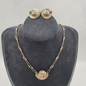 RARE Tri-Color Sterling/10K Rose/Yellow Gold CZ Signed Necklace/Earrings READ